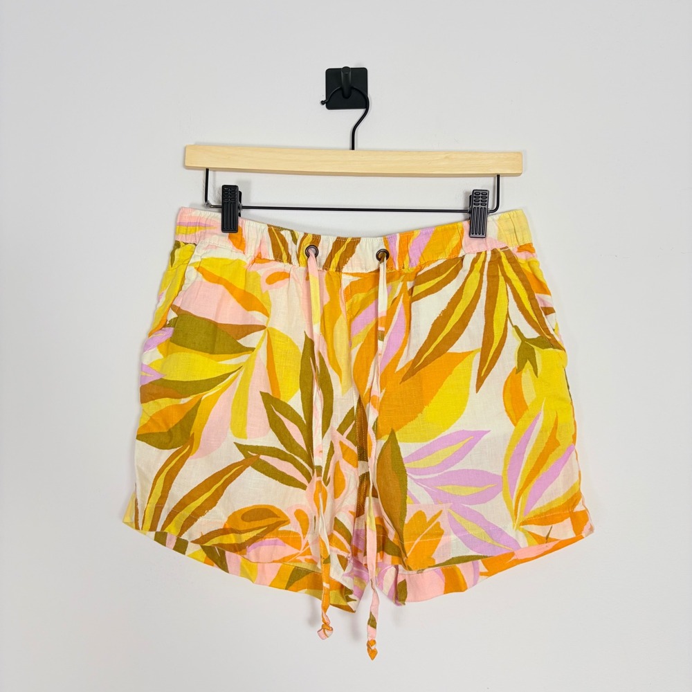 C&C California 100% Linen Shorts Tropical Floral Hawaiian‎ Beachy Size Medium M